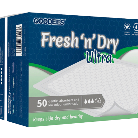 Keep skin dry and healthy with Goodees range of Super absorbent low odour underpads. Used for Surface protection for Beds, Mattresses, Chairs and wheelchairs.