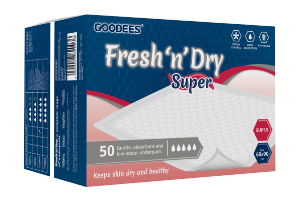 Keep skin dry and healthy with Goodees range of Super absorbent low odour underpads. Used for Surface protection for Beds, Mattresses, Chairs and wheelchairs.